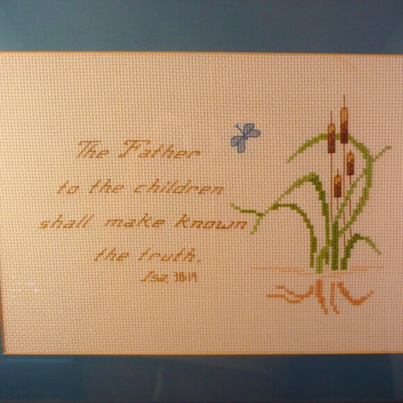 Isaiah 38 Scripture Verse The Father-Cattails Cross Stitch Sampler 14" x 18" - Picture 2 of 3